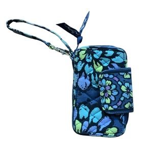 Vera Bradley Blue Floral Print Wristlet Zippered Wallet and Phone Case